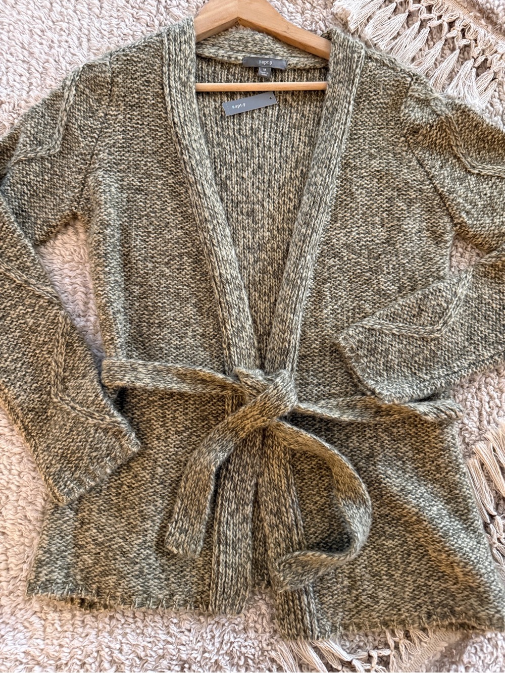 NWT Apt. 9, belted wrap cardigan, marled knit, wool blend, cable knit sleeves M